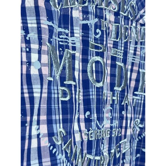 Y2K Phat farm shirt men’s XXL blue white Embroidered button short sleeve Vintage - Picture 8 of 11